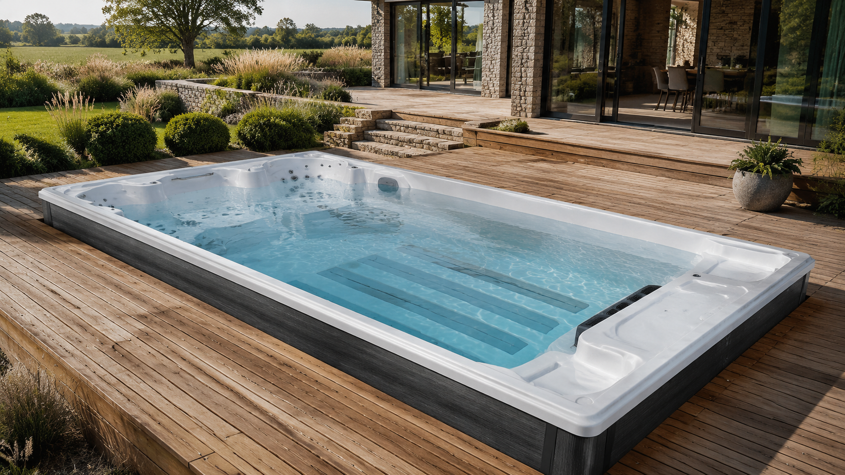 Визуализация AQUAVITA TURBO 580, частично встроенного в деревянную террасу